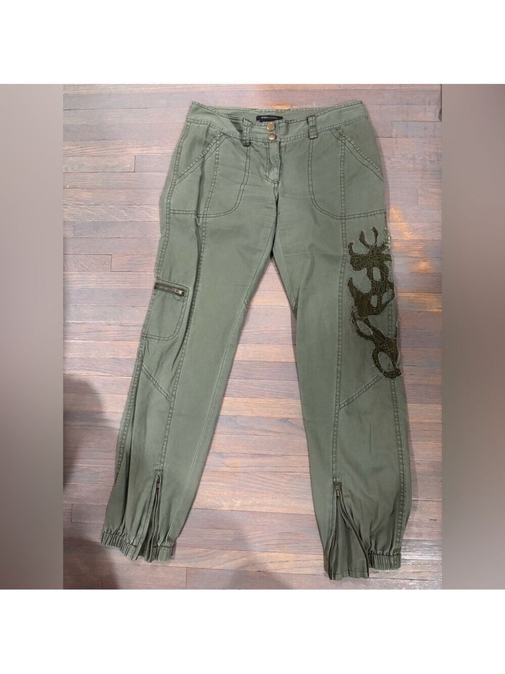 636. BCBGMaxAzria Olive Green Pants with Gold Buttons